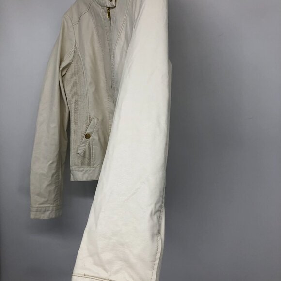 G By Guess Ivory Pleather Faux Leather Vegan Moto Jacket size L - Picture 9 of 16